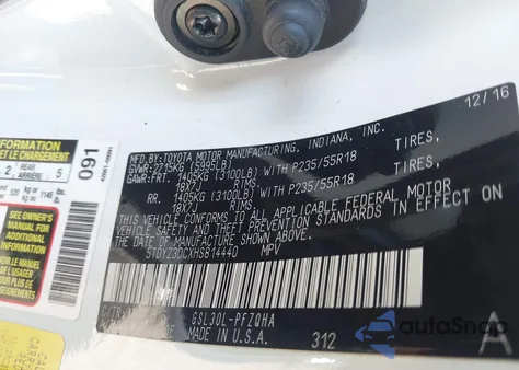 2017 Toyota Sienna Limited Premium 7 Passenger z USA, uszkodzony, nr VIN 5TDYZ3DCXHS814440